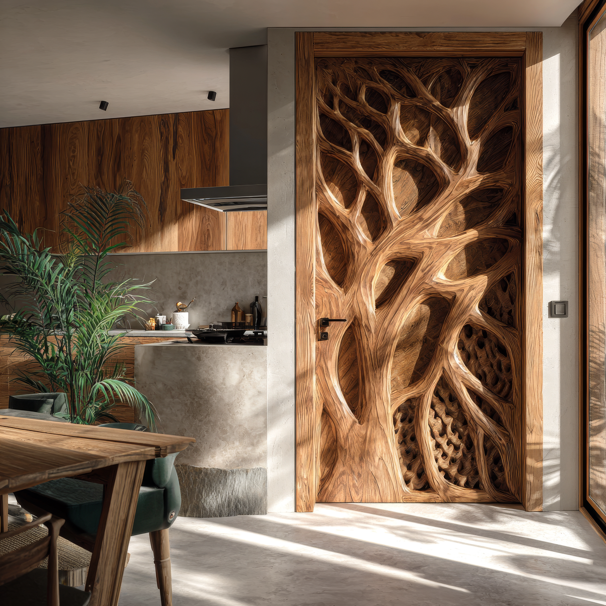 Sylvaris Handcrafted Solid Wood Tree Relief Single Door