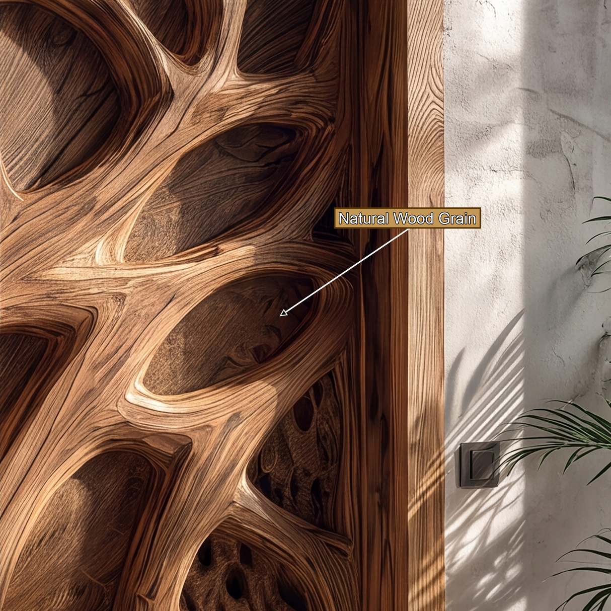 Sylvaris Handcrafted Solid Wood Tree Relief Single Door