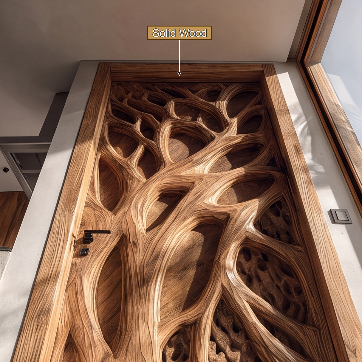 Sylvaris Handcrafted Solid Wood Tree Relief Single Door