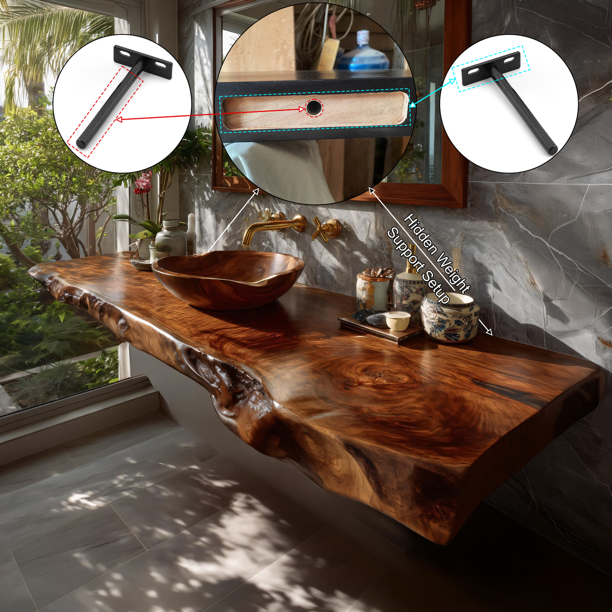 Sylvaris Live Edge Solid Wood Floating Bathroom Vanity SPA169453 - Timberustic Floating Bathroom Vanity