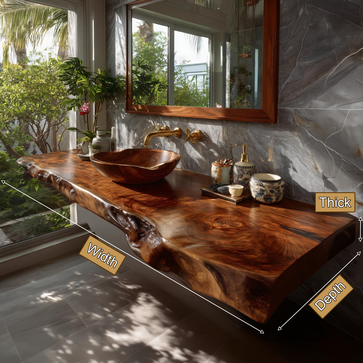 Sylvaris Live Edge Solid Wood Floating Bathroom Vanity SPA169453 - Timberustic Floating Bathroom Vanity