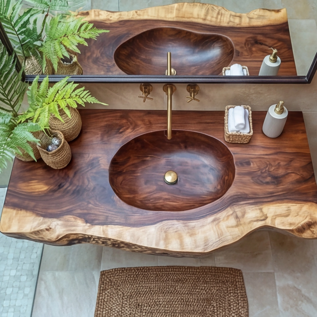 Sylvaris Live Edge Solid Wood Floating Bathroom Vanity with Integrated Sink