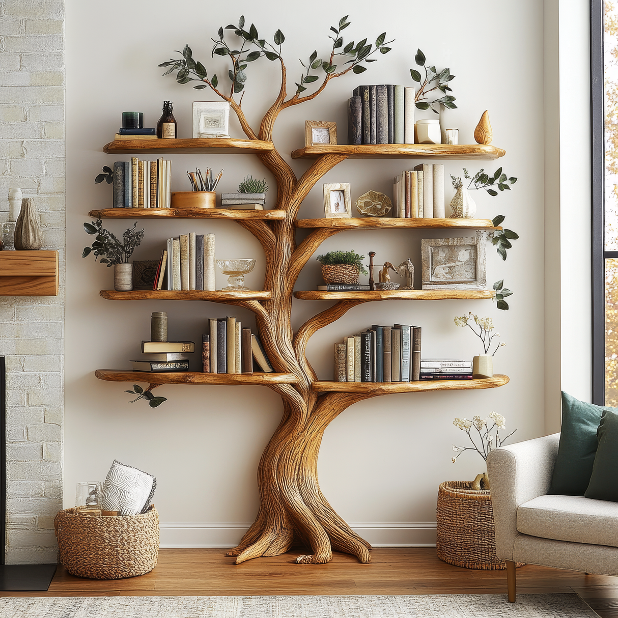 Sylvaris Sculpted Solid Wood Tree Bookshelf - Timberustic Tree Bookshelf