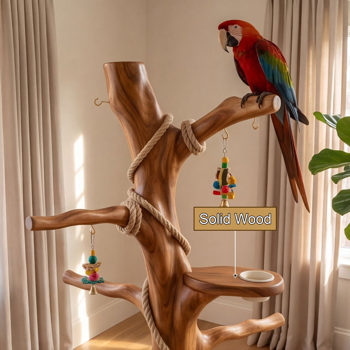 Sylvaro Handcrafted Solid Wood Tree Branch Parrot Stand SPA248142 - Timberustic Tree Branch Parrot Stand