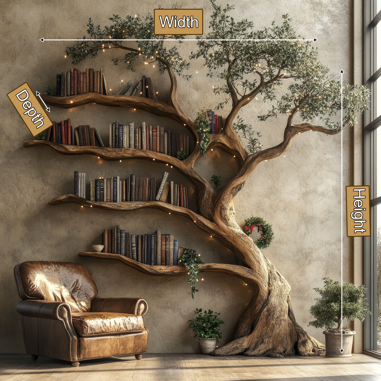 Sylvarune Sculpted Solid Wood Tree Bookshelf - Timberustic Tree Bookshelf