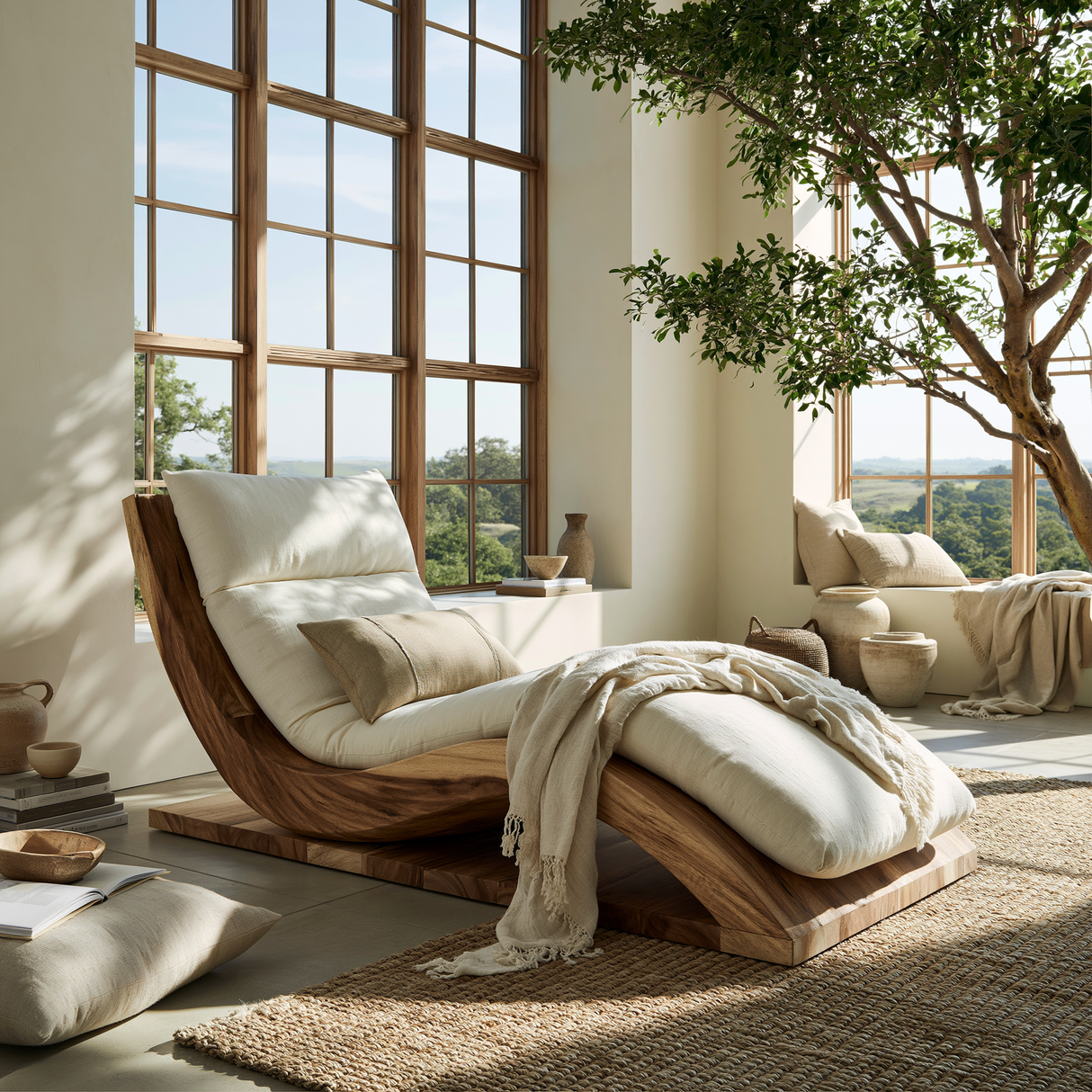 Sylvenza Handcrafted Solid Wood Chaise Lounge