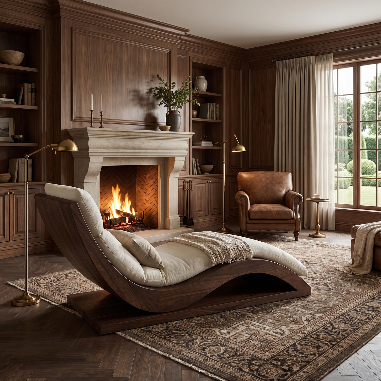 Sylvenza Handcrafted Solid Wood Chaise Lounge