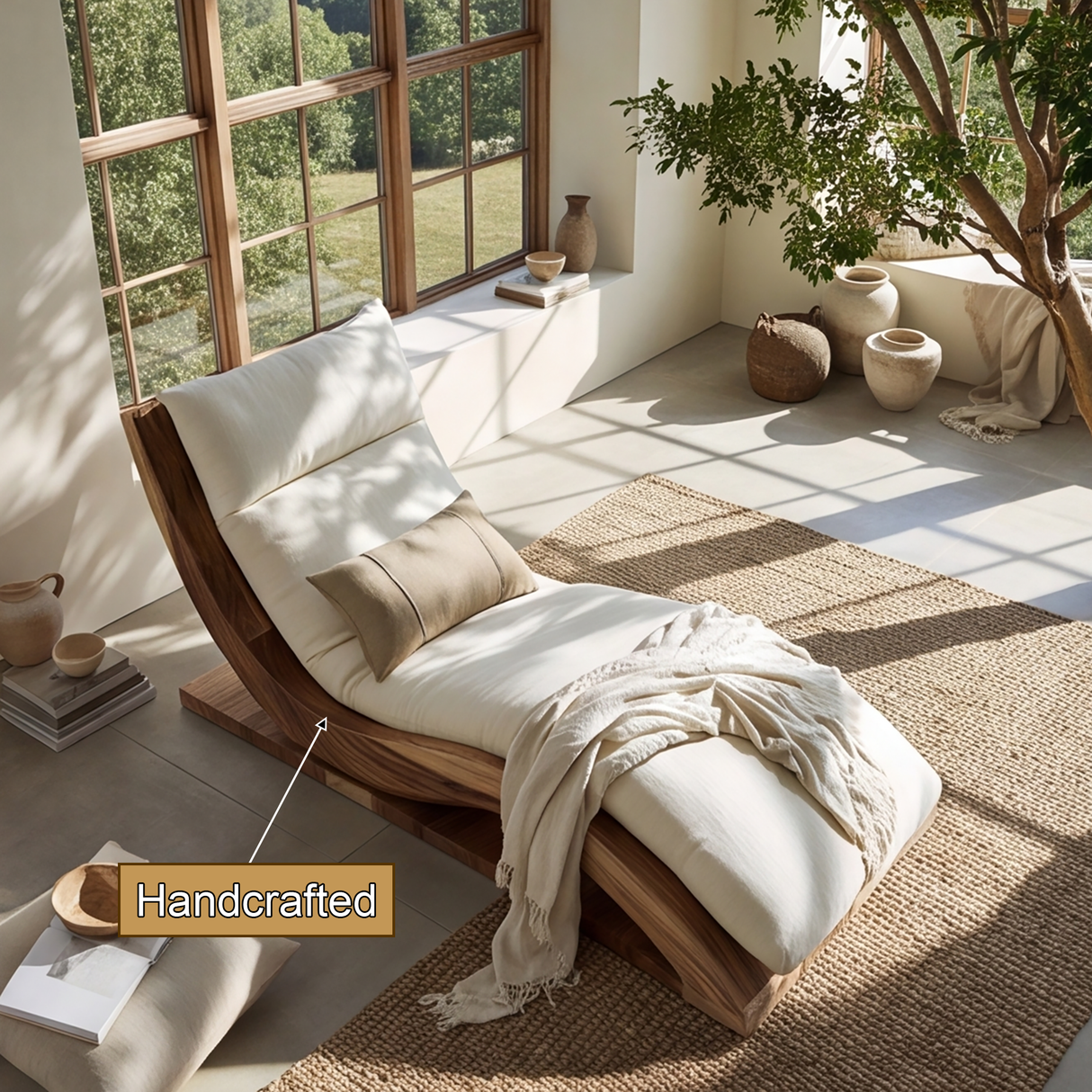 Sylvenza Handcrafted Solid Wood Chaise Lounge