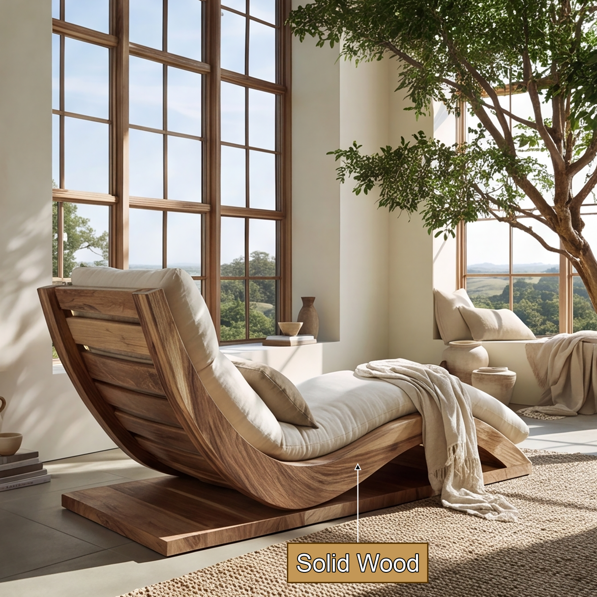Sylvenza Handcrafted Solid Wood Chaise Lounge