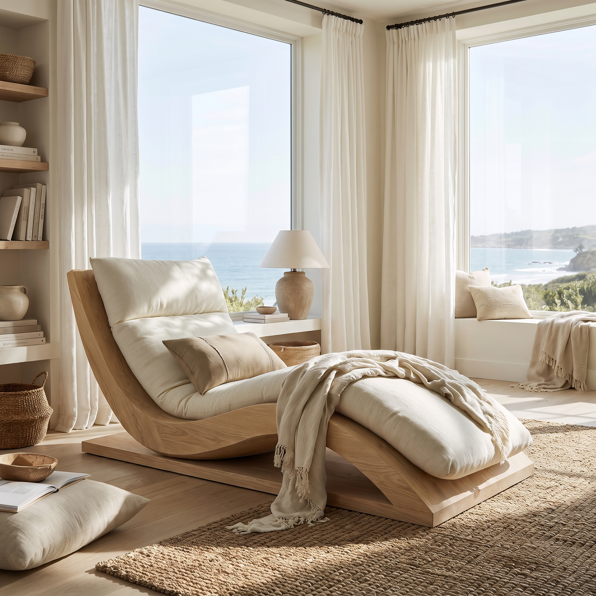 Sylvenza Handcrafted Solid Wood Chaise Lounge
