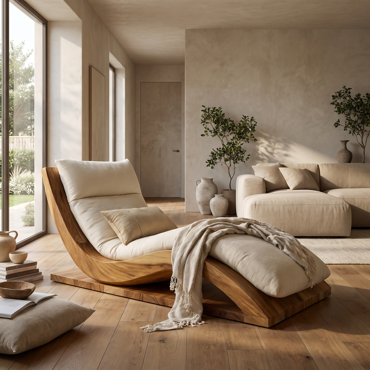 Sylvenza Handcrafted Solid Wood Chaise Lounge