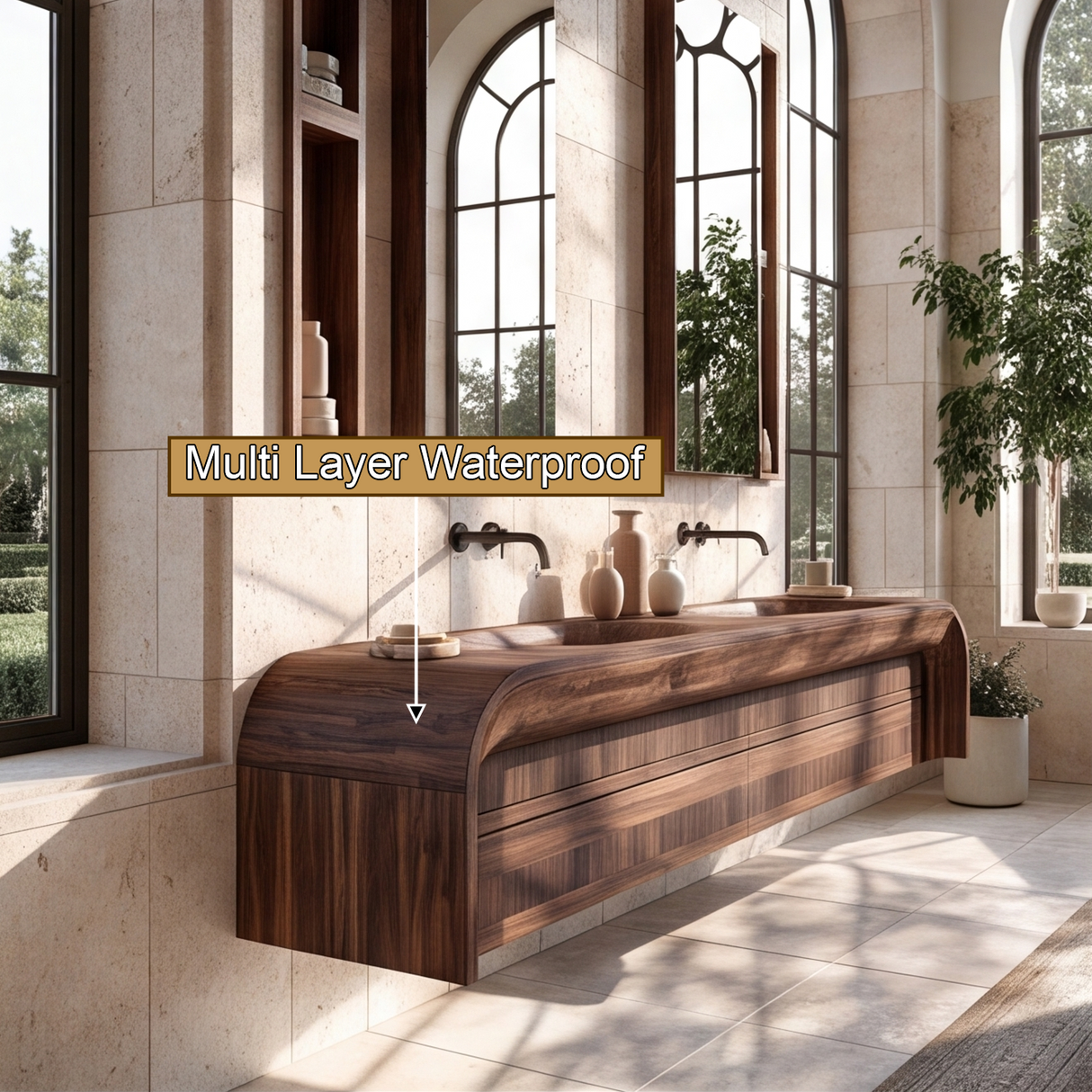 Sylverion Solid Wood Floating Bathroom Vanity with Integrated Sinks and Drawers