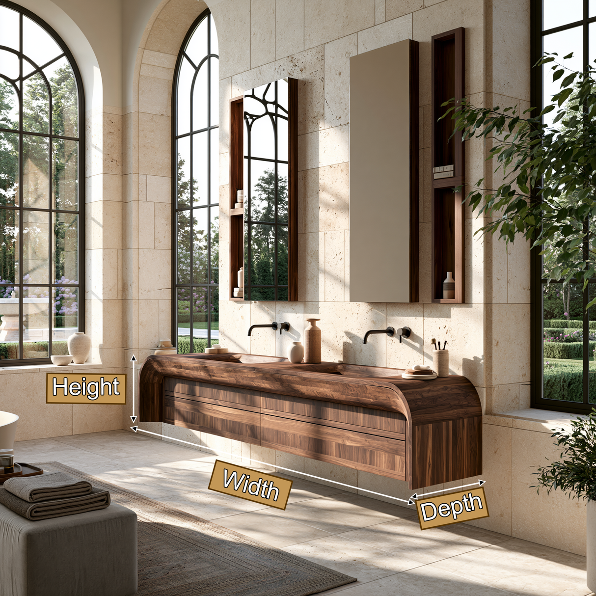 Sylverion Solid Wood Floating Bathroom Vanity with Integrated Sinks and Drawers