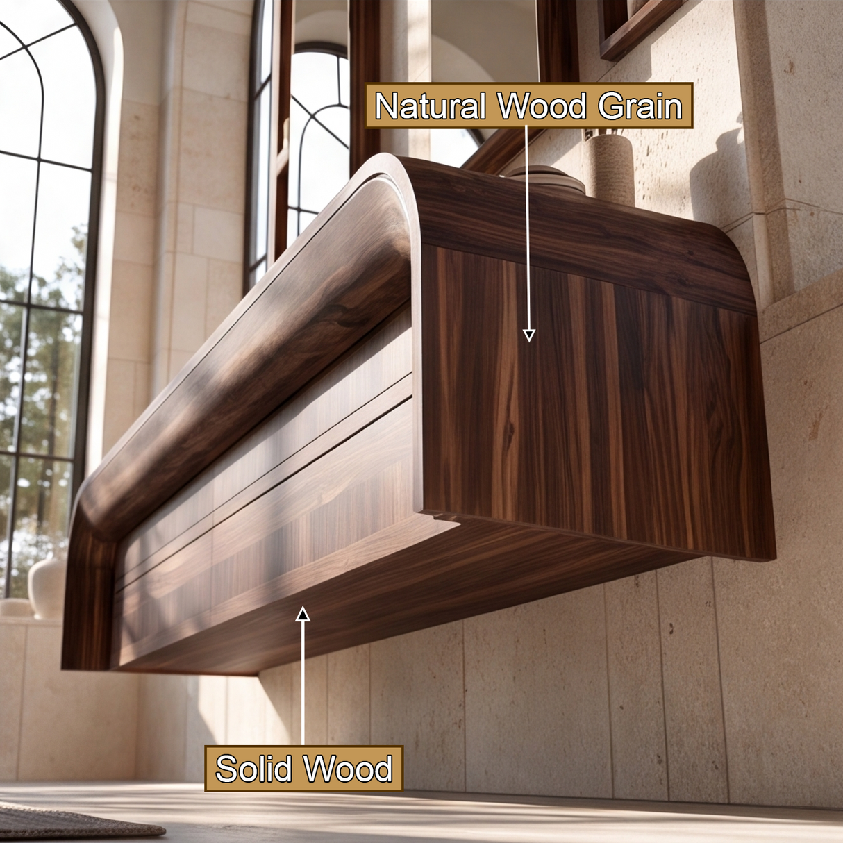 Sylverion Solid Wood Floating Bathroom Vanity with Integrated Sinks and Drawers