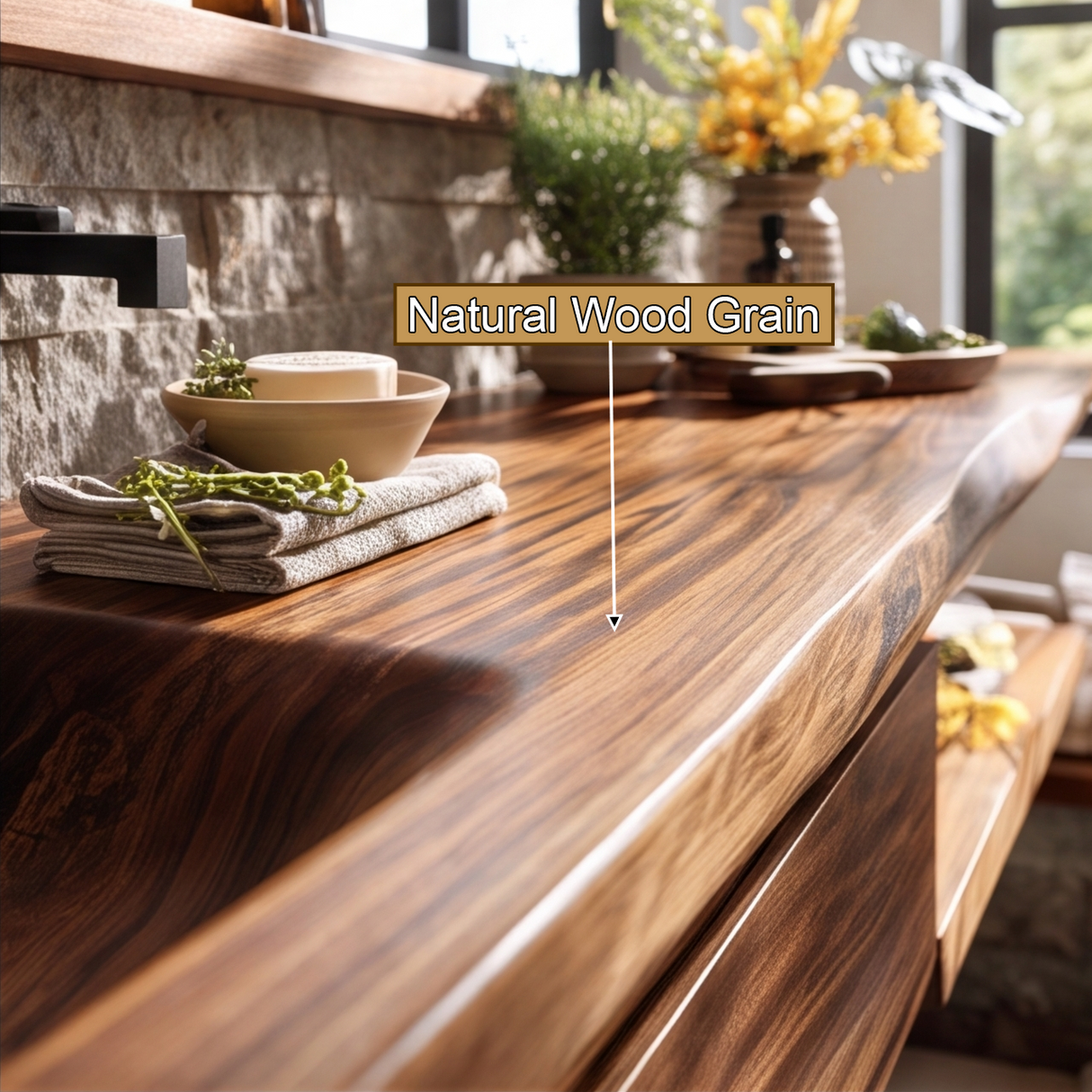 Sylverith Sculpted Solid Wood Floating Bathroom Vanity with Integrated Sinks and Drawers
