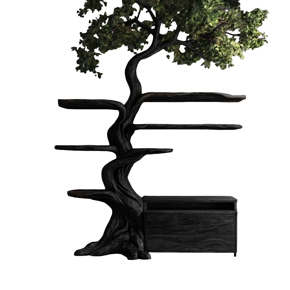 Sylveroak Organic Modern Tree Bookshelf with Drawers Black - Timberustic Tree Bookshelf