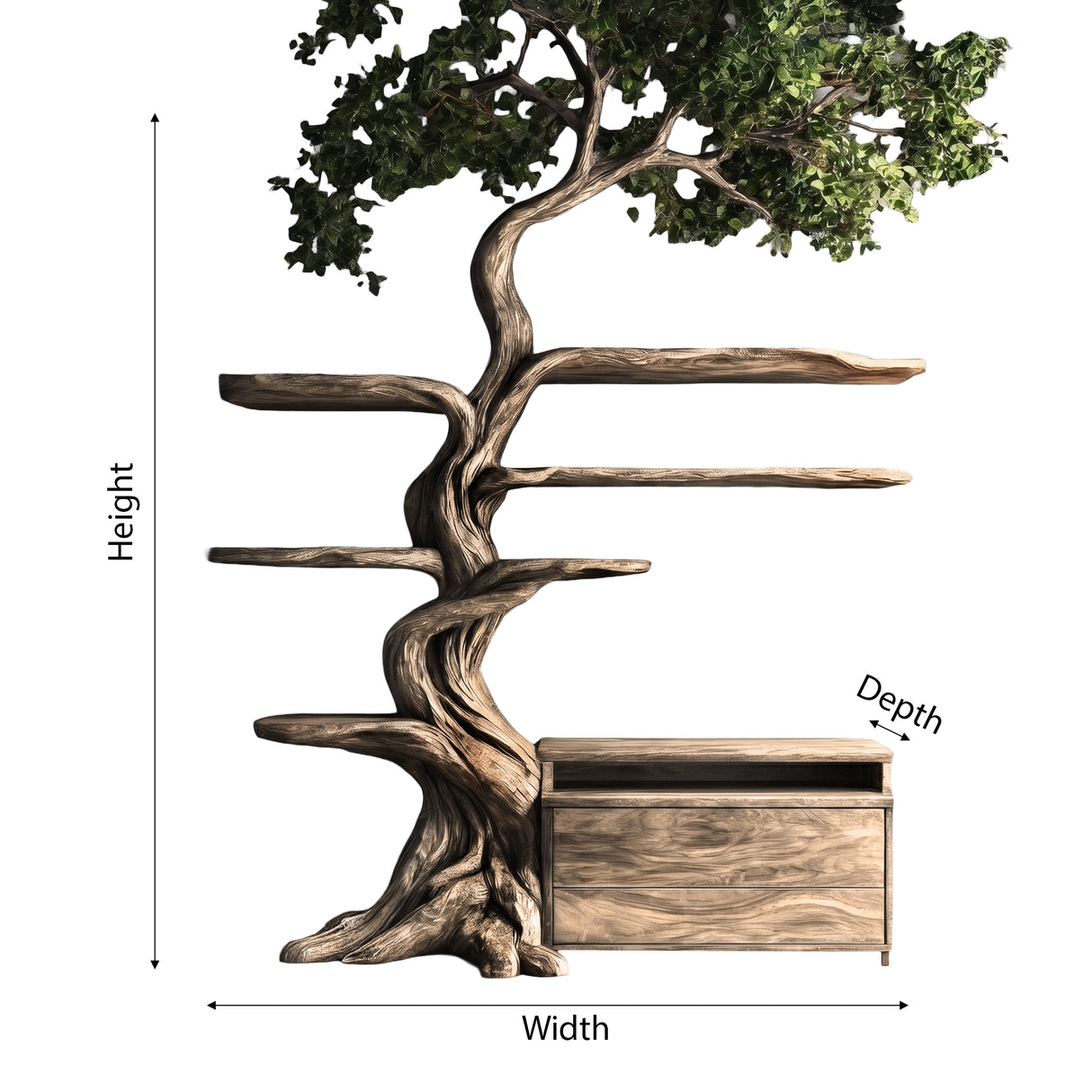 Sylveroak Organic Modern Tree Bookshelf with Drawers - Timberustic Tree Bookshelf