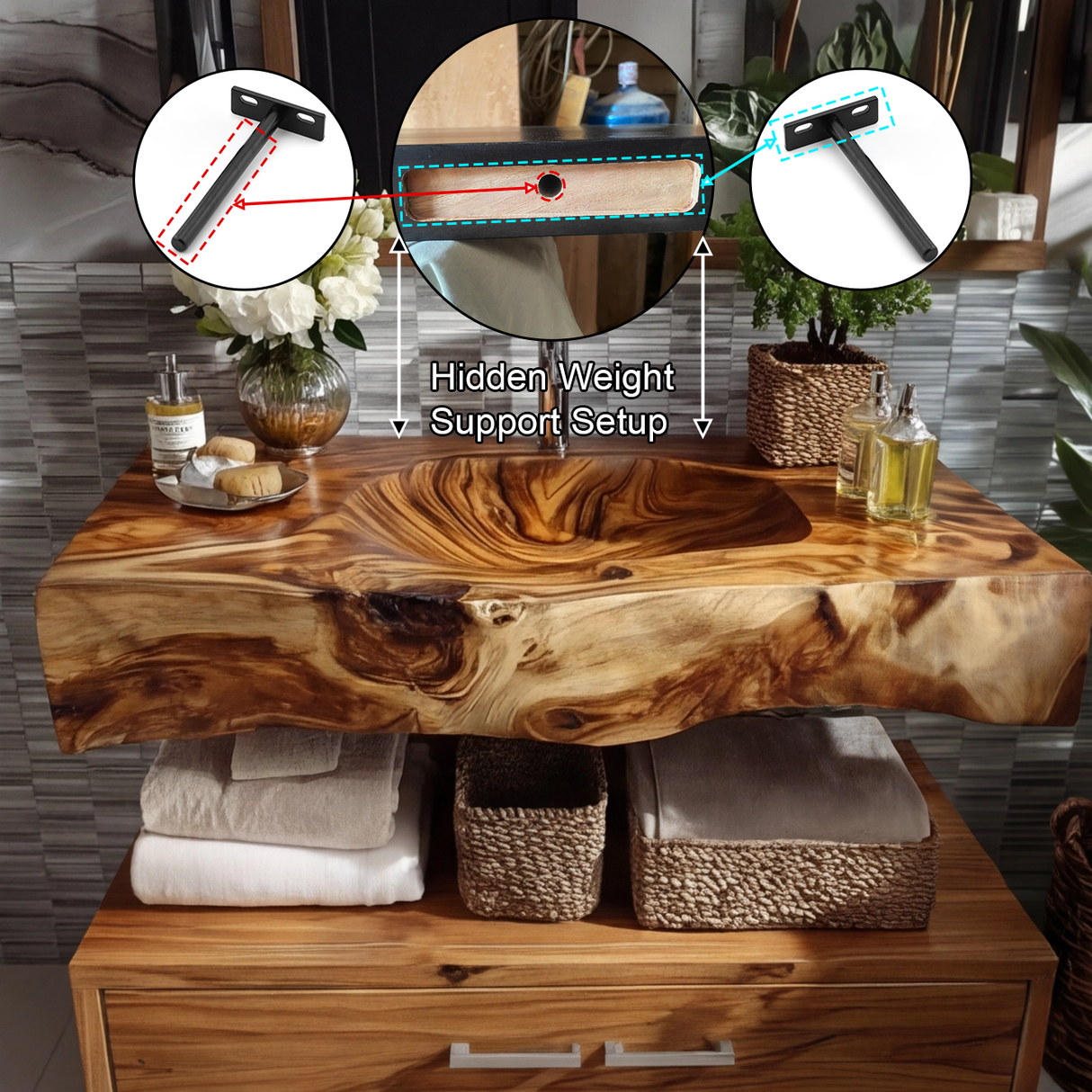 Talvera Live Edge Solid Wood Floating Bathroom Vanity with Integrated Sink SPA4834822 - Timberustic Floating Bathroom Vanity with Integrated Sink
