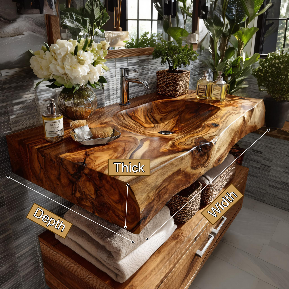Talvera Live Edge Solid Wood Floating Bathroom Vanity with Integrated Sink SPA4834822 - Timberustic Floating Bathroom Vanity with Integrated Sink