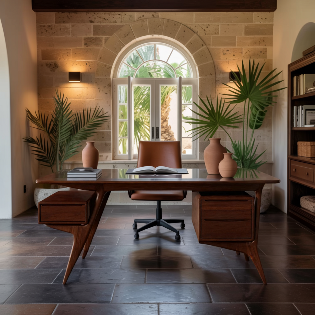 Taren Sculpted Handcrafted Solid Wood Desk with Drawers