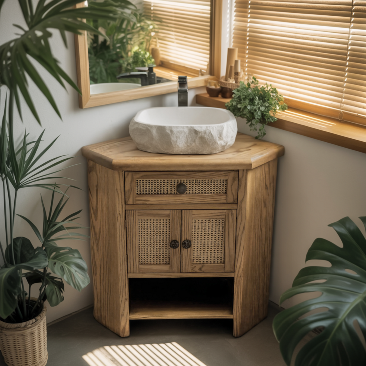 Tava Rattan-Front Corner Bathroom Vanity