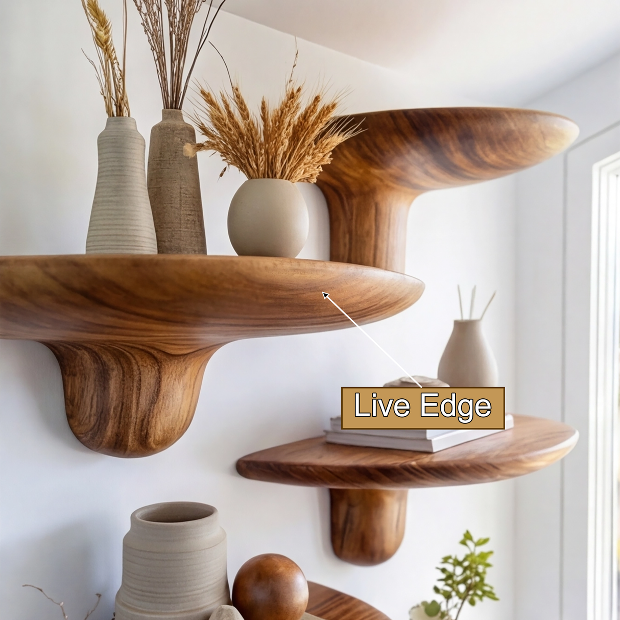 Tavero Mushroom Solid Wood Floating Shelf SPA186347 - Timberustic Floating Shelf
