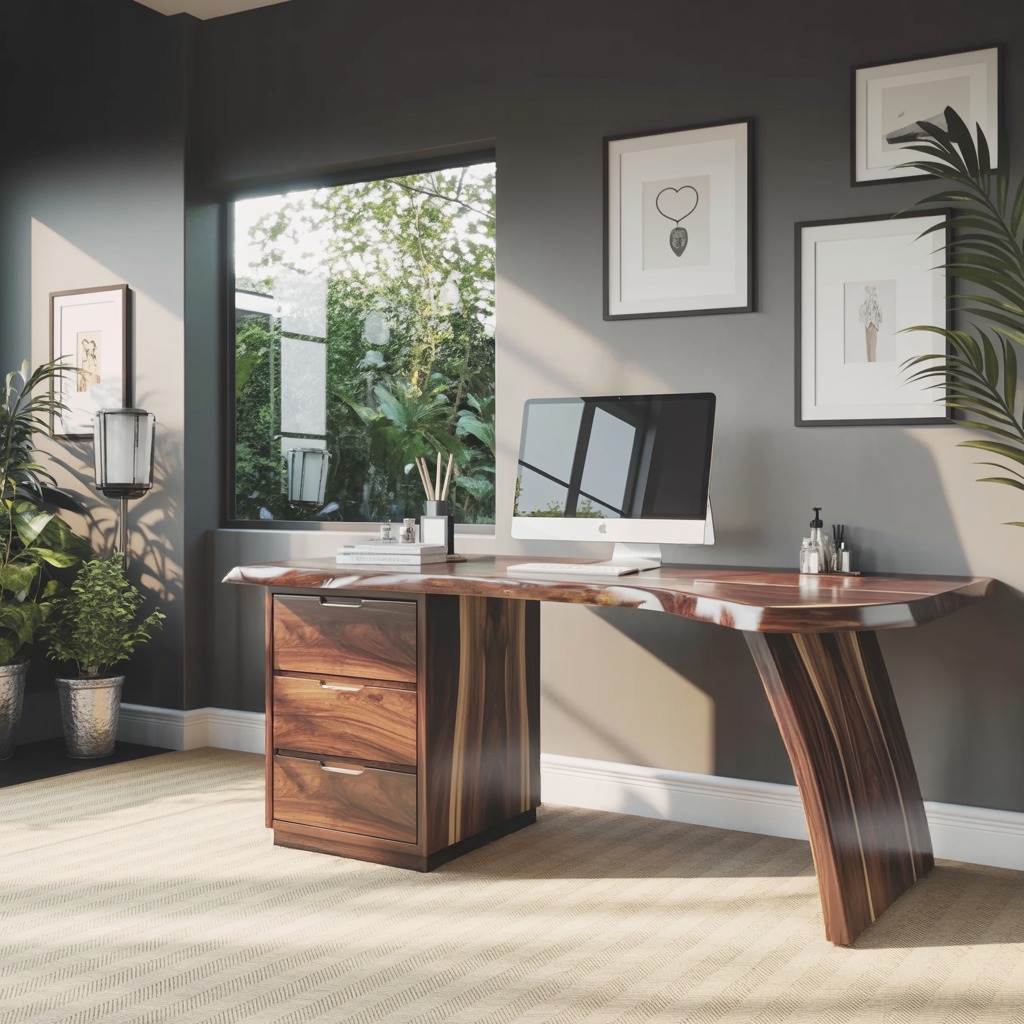 Tavrin Sculptural Solid Wood Desk with Drawers