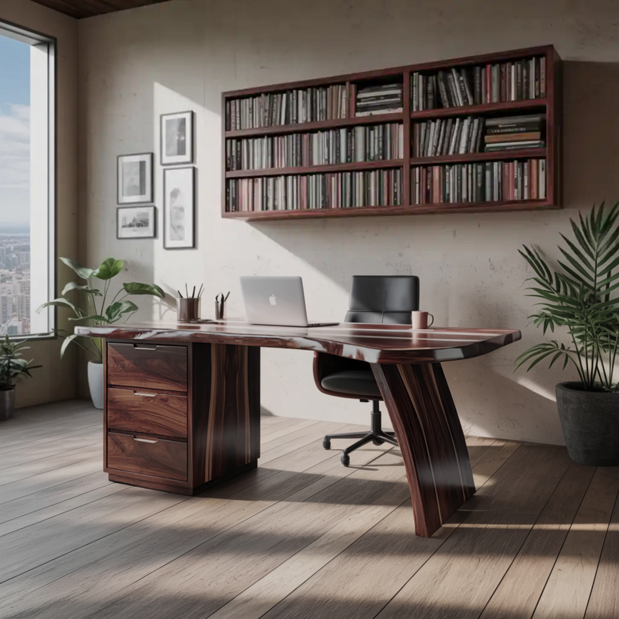Tavrin Sculptural Solid Wood Desk with Drawers