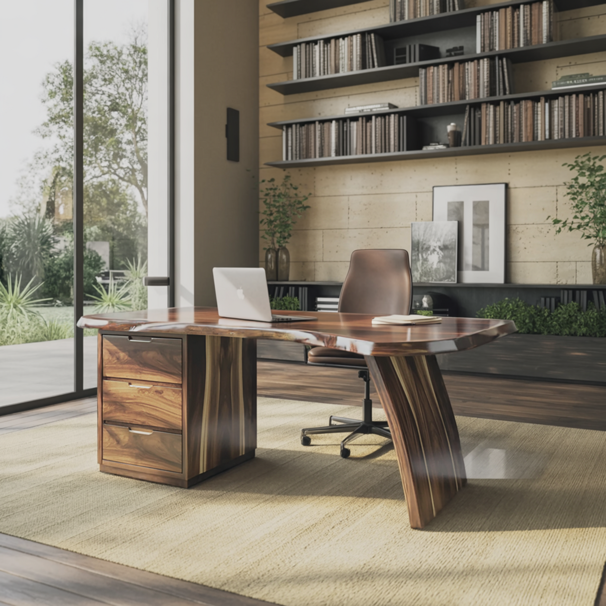 Tavrin Sculptural Solid Wood Desk with Drawers