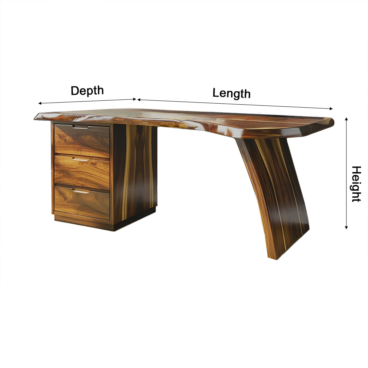 Tavrin Sculptural Solid Wood Desk with Drawers