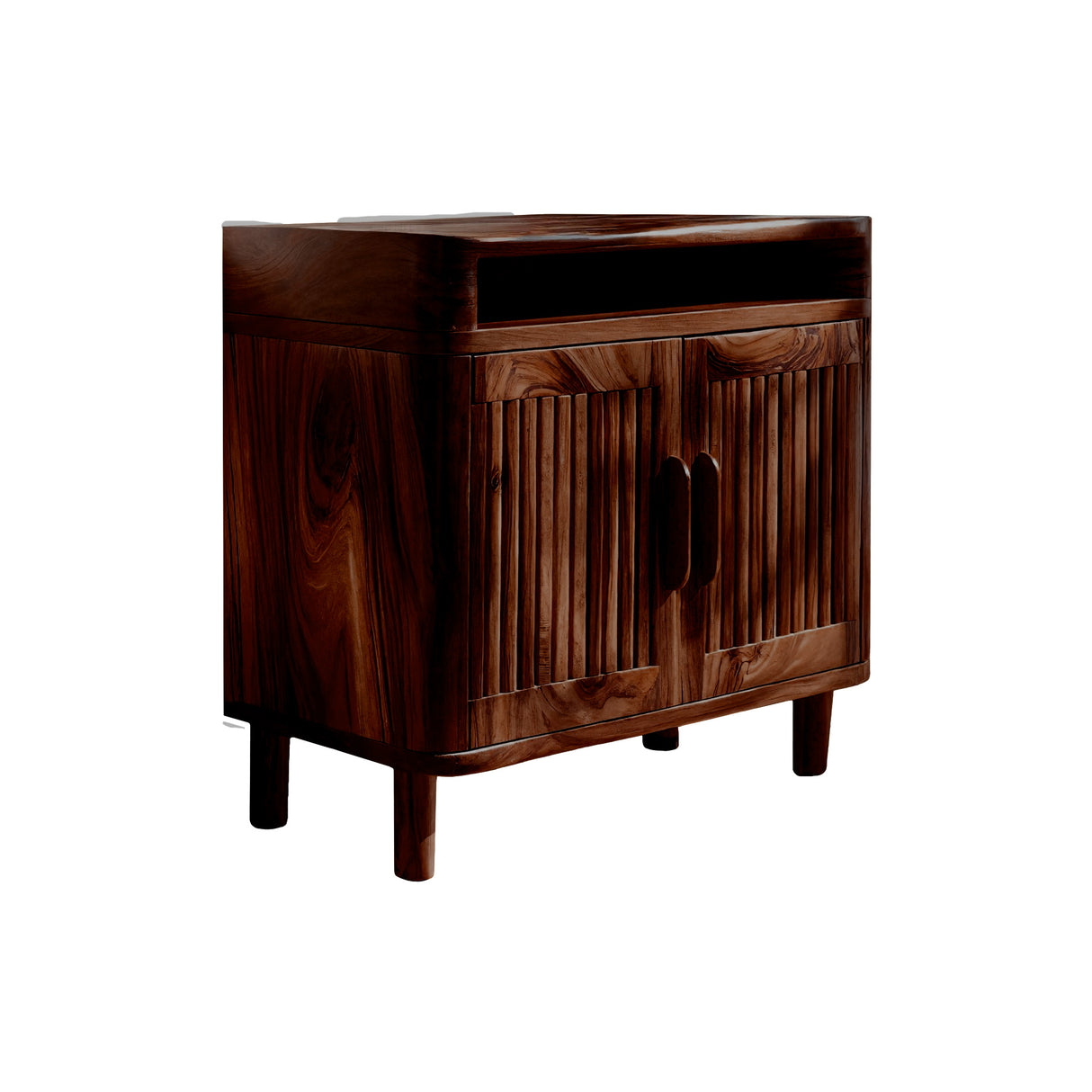 TerraLoom Slatted Solid Wood Side Table Dark Walnut - Timberustic Side Table
