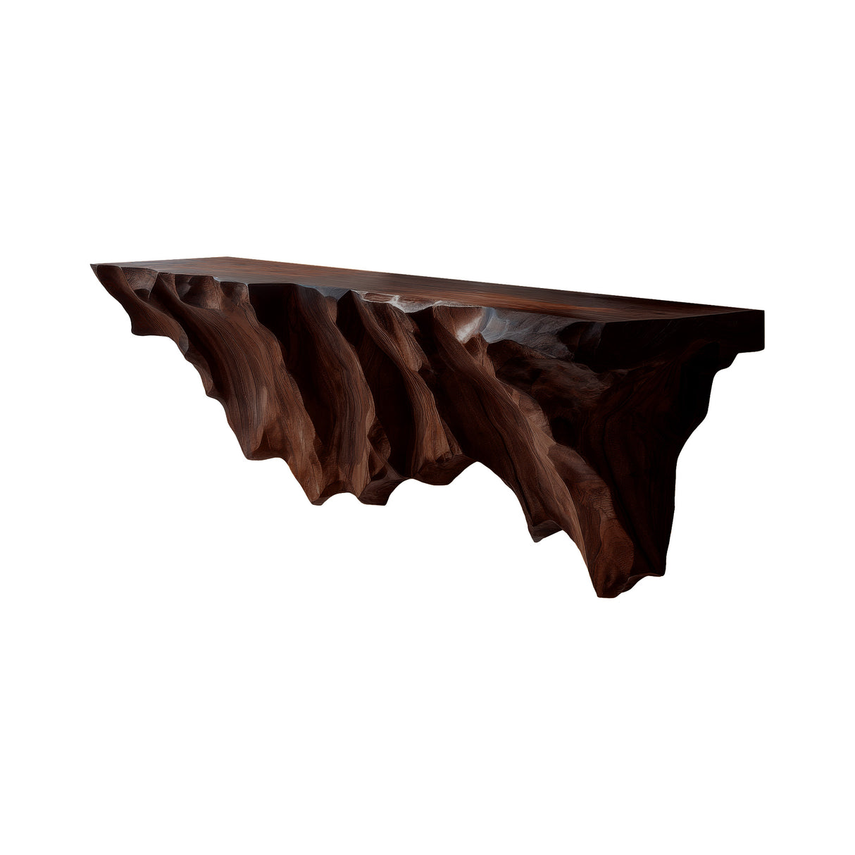 Thalen Sculpted Solid Wood Mountain Floating Shelf Dark Walnut - Timberustic Floating Shelf