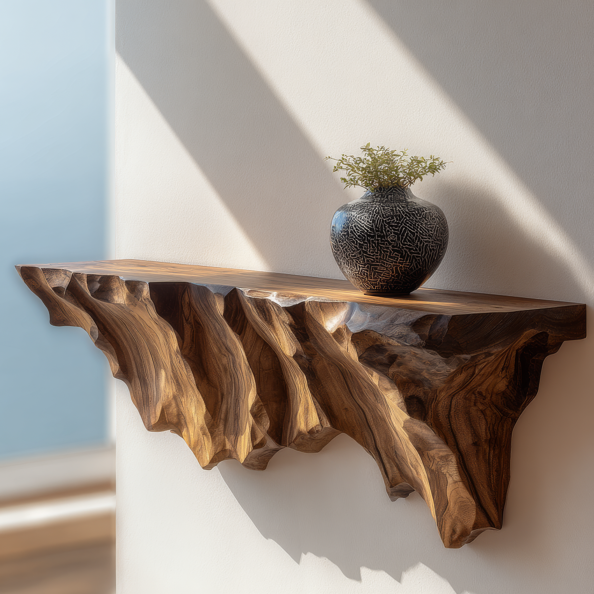 Thalen Sculpted Solid Wood Mountain Floating Shelf - Timberustic Floating Shelf