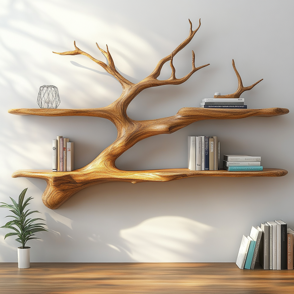 Thalmyr Handcrafted Solid Wood Floating Tree Bookshelf