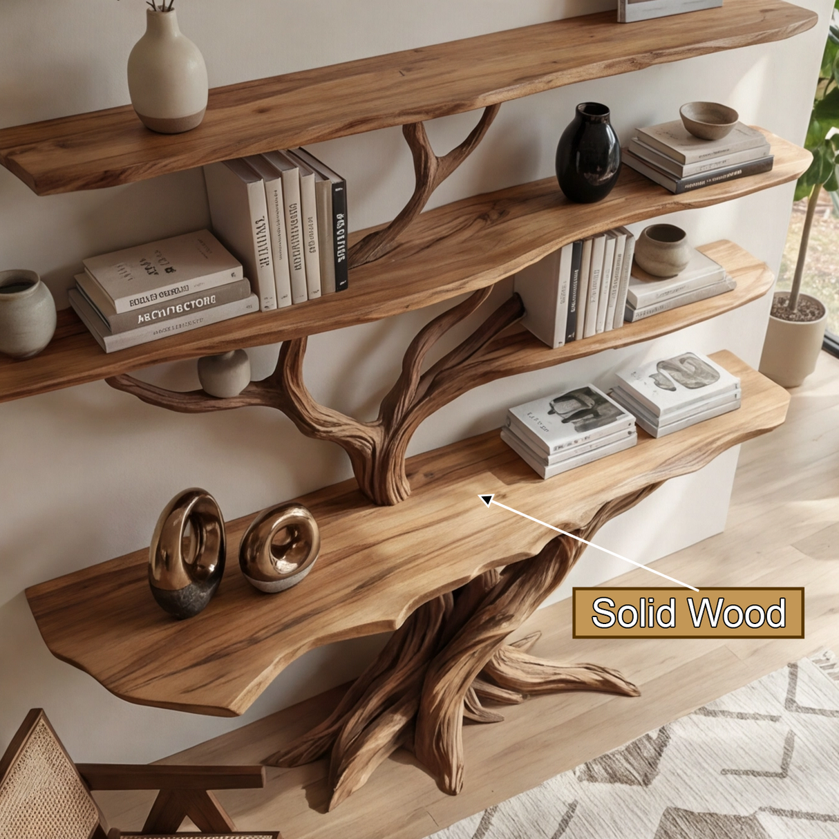 Thalnor Sculpted Solid Wood Console Table with Shelves - Timberustic Console Table with Shelves