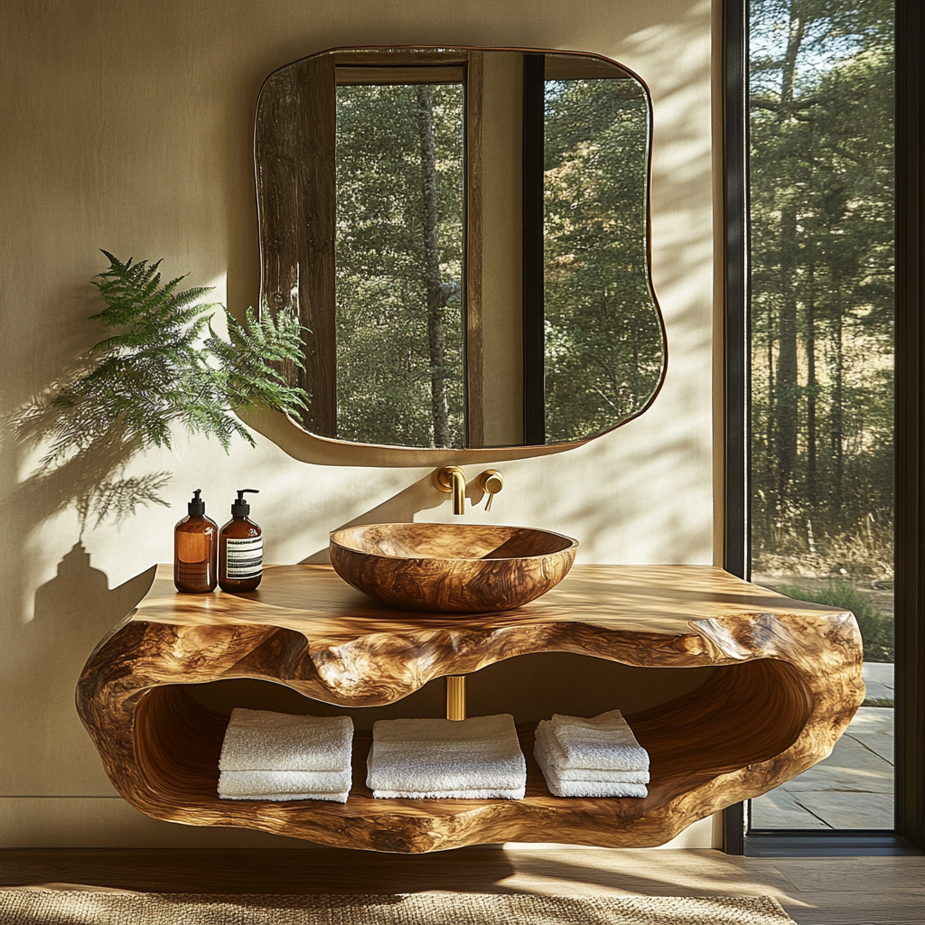 Thalor Live Edge Solid Wood Floating Bathroom Vanity with Open Storage - Timberustic Floating Bathroom Vanity with Open Storage
