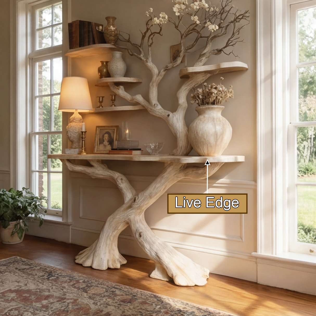 Thaloren Sculpted Solid Wood Console Table with Shelves - Timberustic Console Table with Shelves