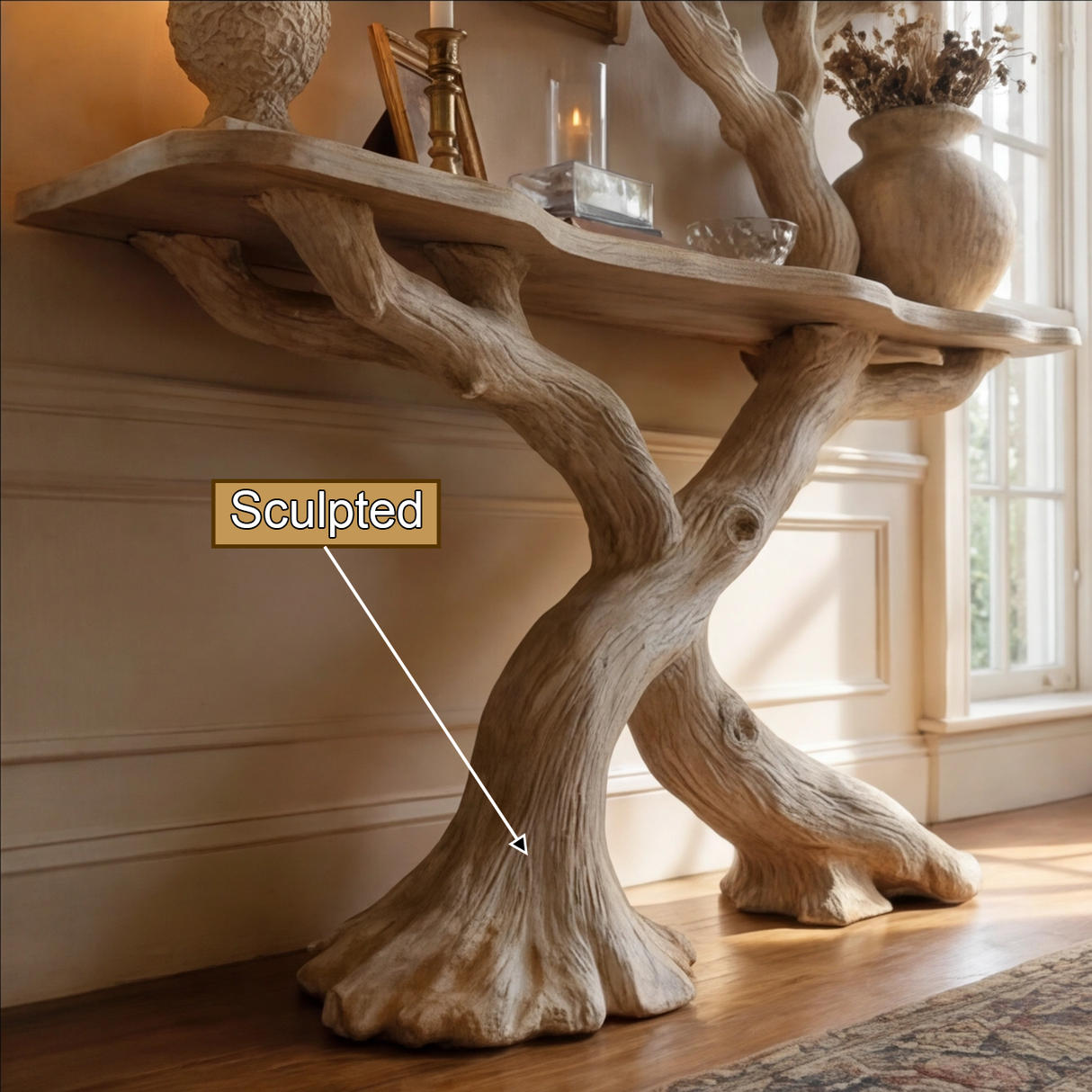 Thaloren Sculpted Solid Wood Console Table with Shelves - Timberustic Console Table with Shelves