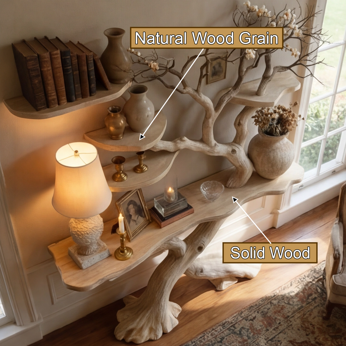Thaloren Sculpted Solid Wood Console Table with Shelves - Timberustic Console Table with Shelves