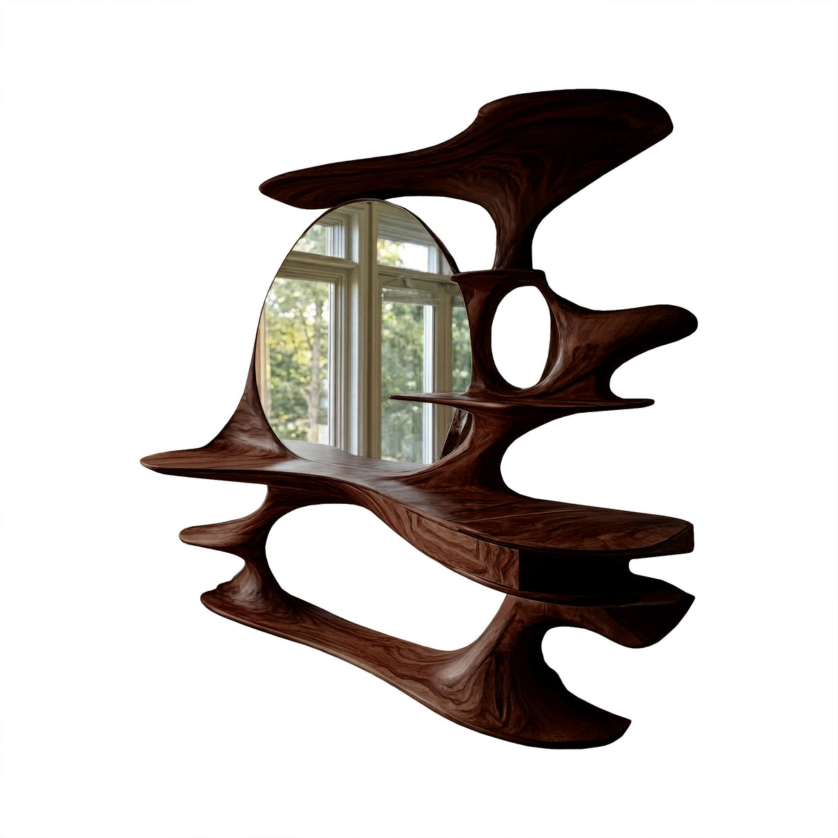 Thaloria Sculpted Solid Wood Cosmetic Table Dark Walnut - Timberustic Cosmetic Table