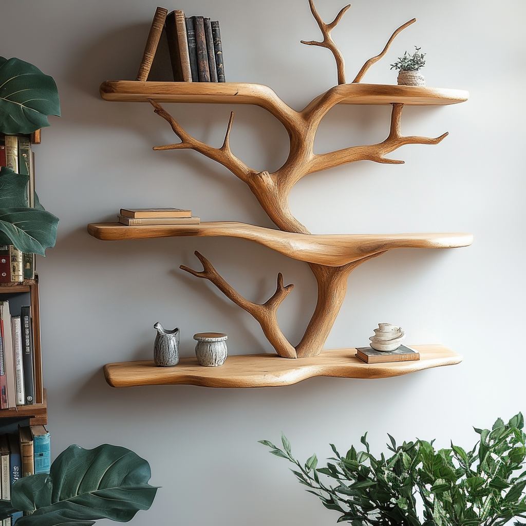 Thalorien Handcrafted Solid Wood Floating Tree Bookshelf