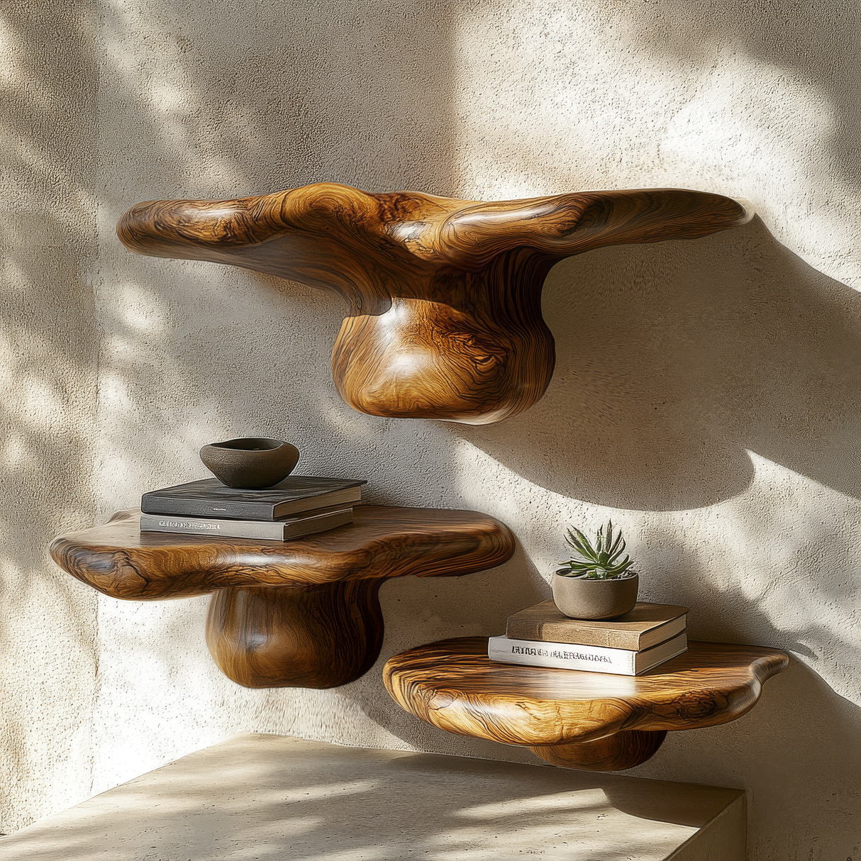 Thalorim Sculpted Solid Wood Mushroom Floating Shelf - Timberustic Floating Shelf