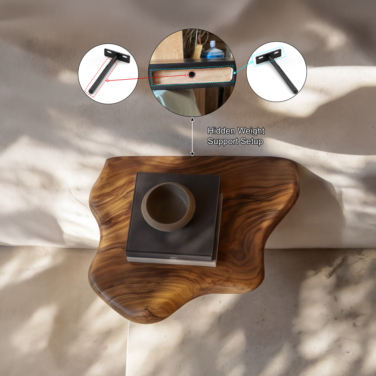 Thalorim Sculpted Solid Wood Mushroom Floating Shelf - Timberustic Floating Shelf
