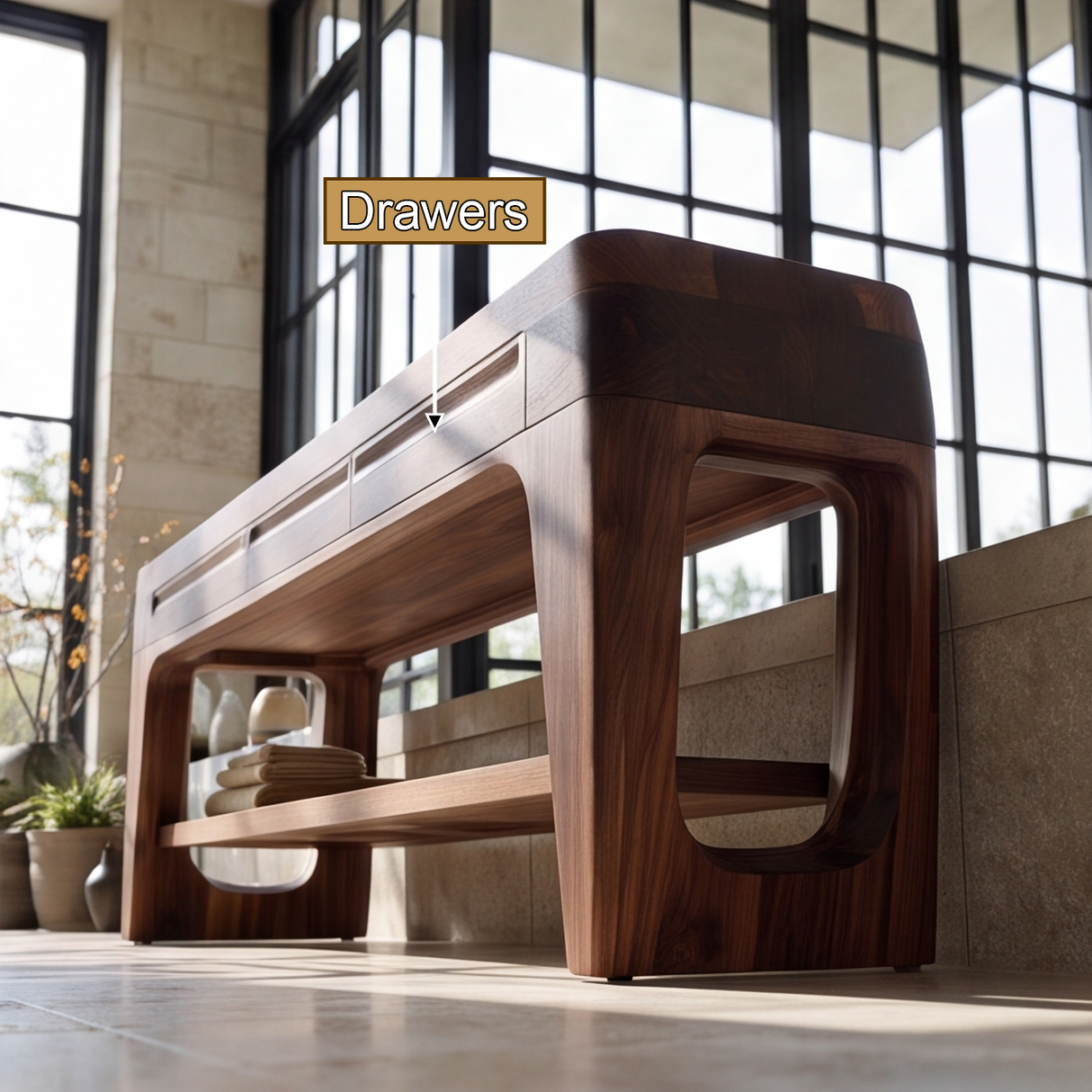 Thalorin Handcrafted Solid Wood Freestanding Bathroom Vanity with Integrated Sinks and Drawers