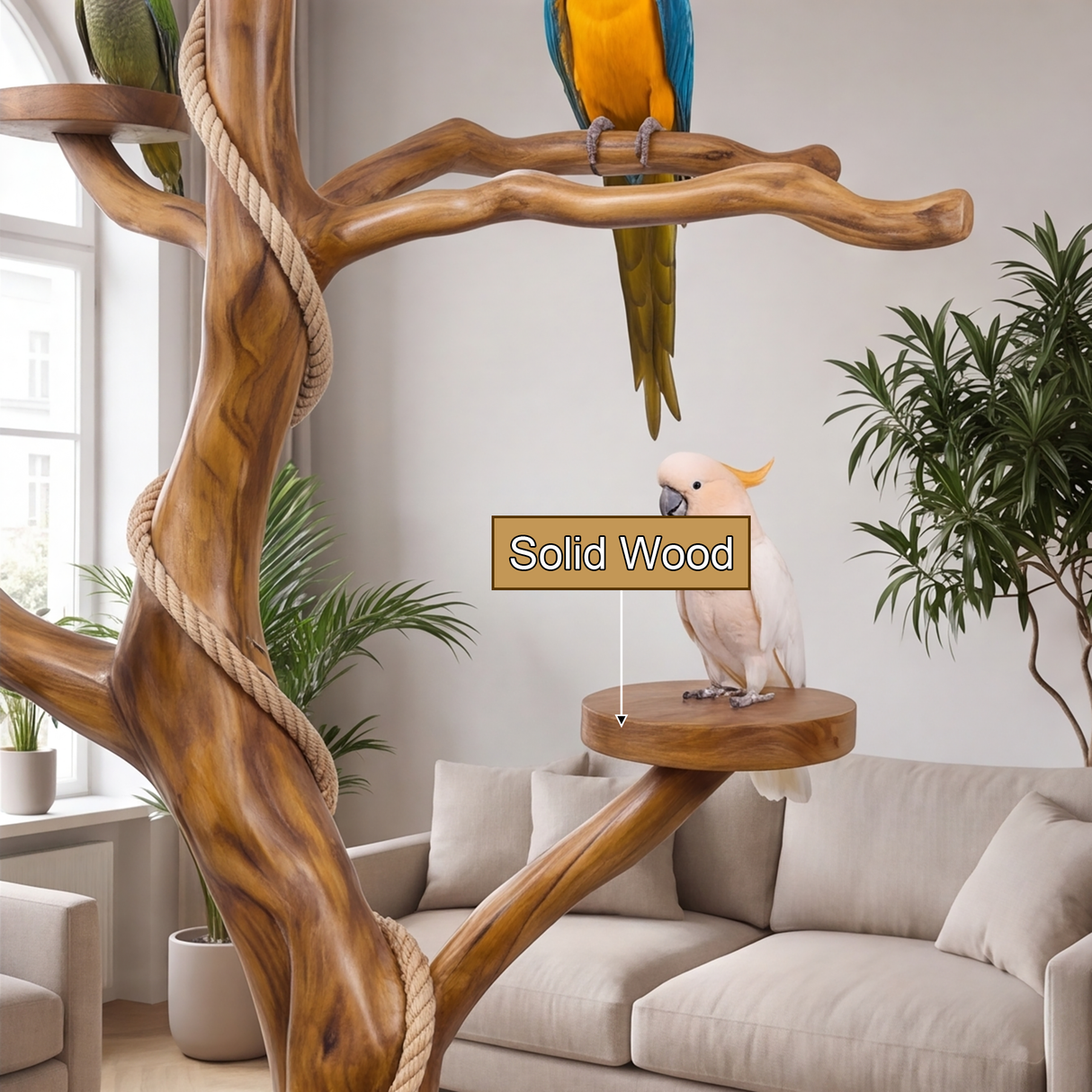 Thalorin Handcrafted Solid Wood Tree Branch Parrot Stand SPA215409 - Timberustic Tree Branch Parrot Stand