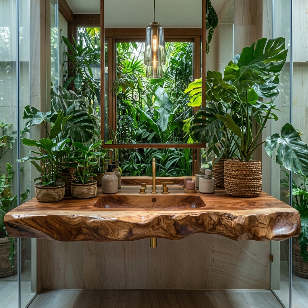 Thalorin Live Edge Solid Wood Floating Bathroom Vanity with Integrated Sink SPA426482 - Timberustic Floating Bathroom Vanity with Integrated Sink