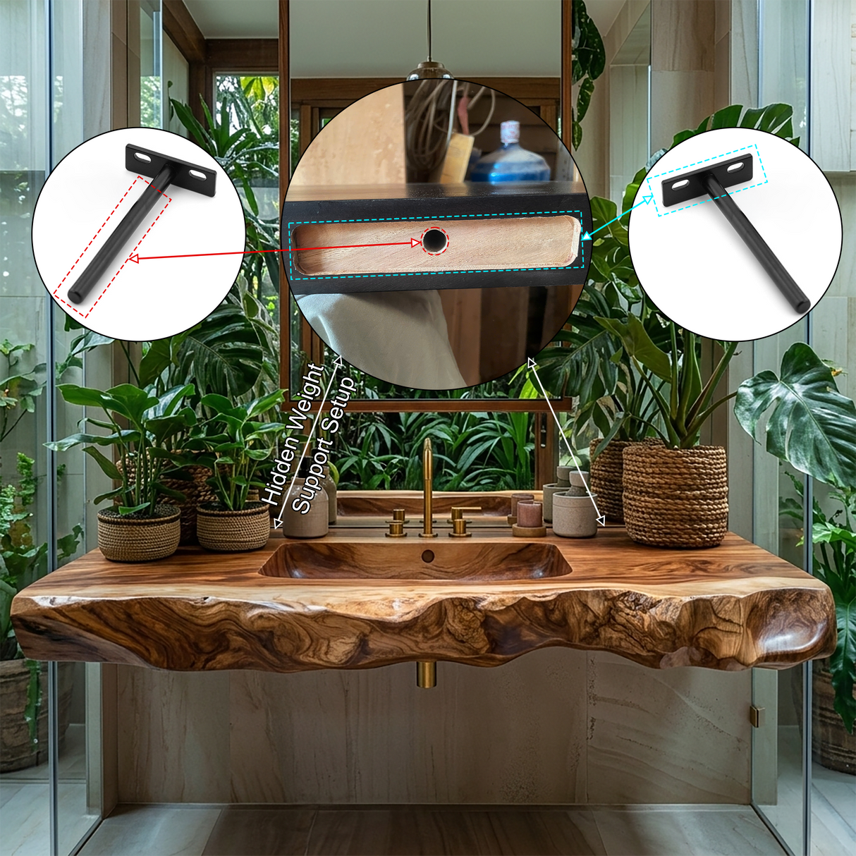 Thalorin Live Edge Solid Wood Floating Bathroom Vanity with Integrated Sink SPA426482 - Timberustic Floating Bathroom Vanity with Integrated Sink
