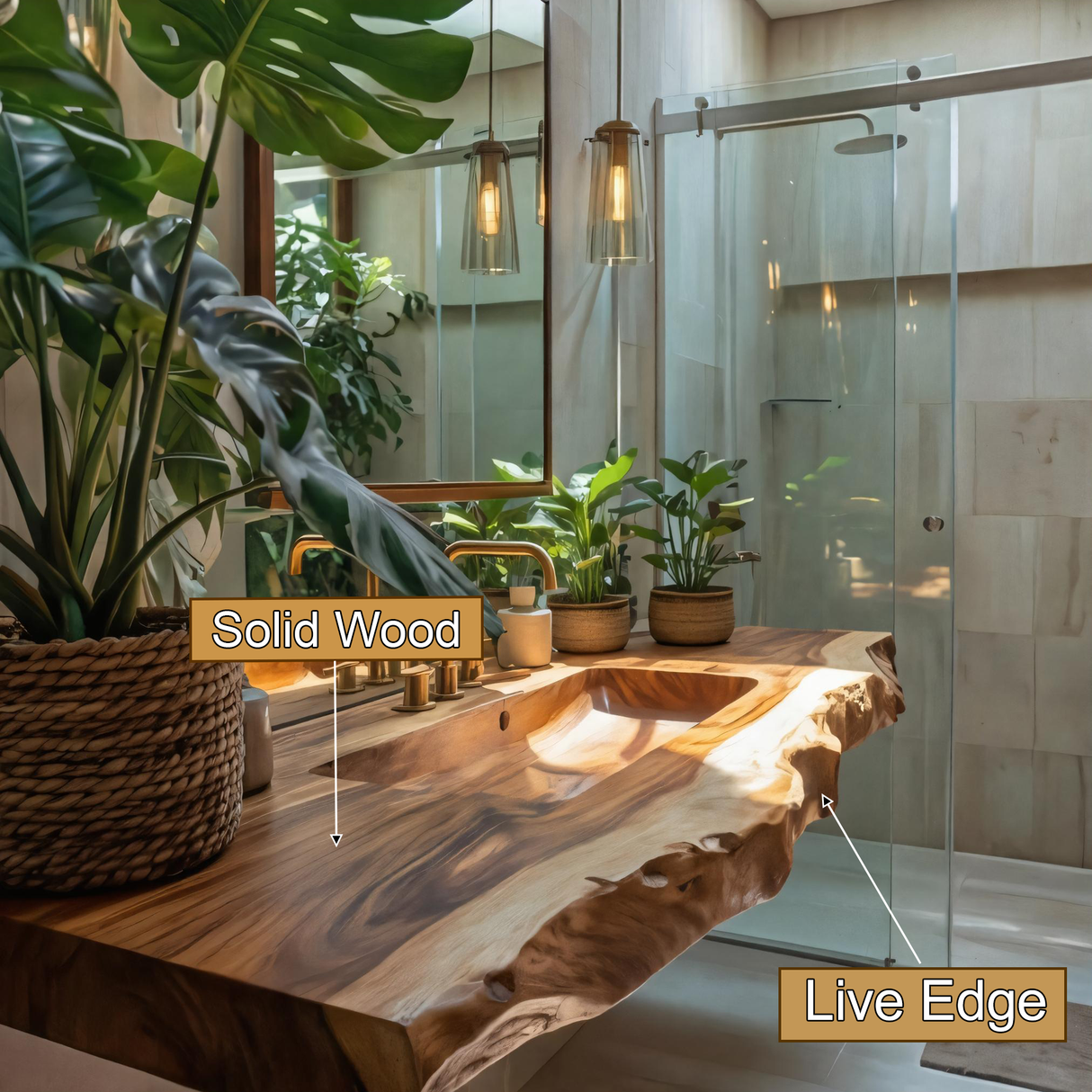 Thalorin Live Edge Solid Wood Floating Bathroom Vanity with Integrated Sink SPA426482 - Timberustic Floating Bathroom Vanity with Integrated Sink