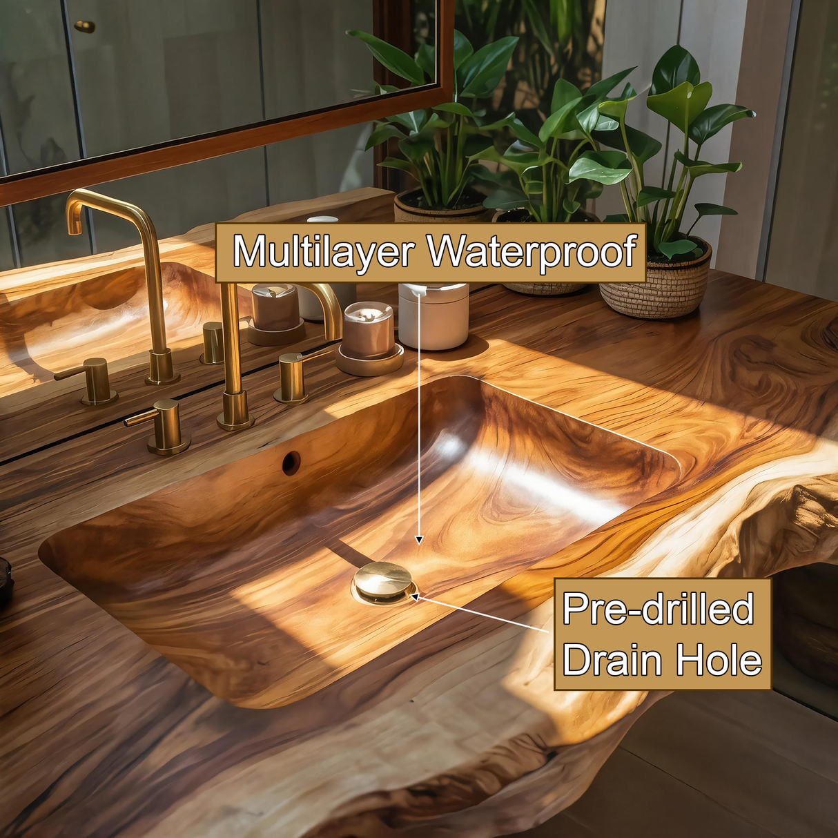 Thalorin Live Edge Solid Wood Floating Bathroom Vanity with Integrated Sink SPA426482 - Timberustic Floating Bathroom Vanity with Integrated Sink