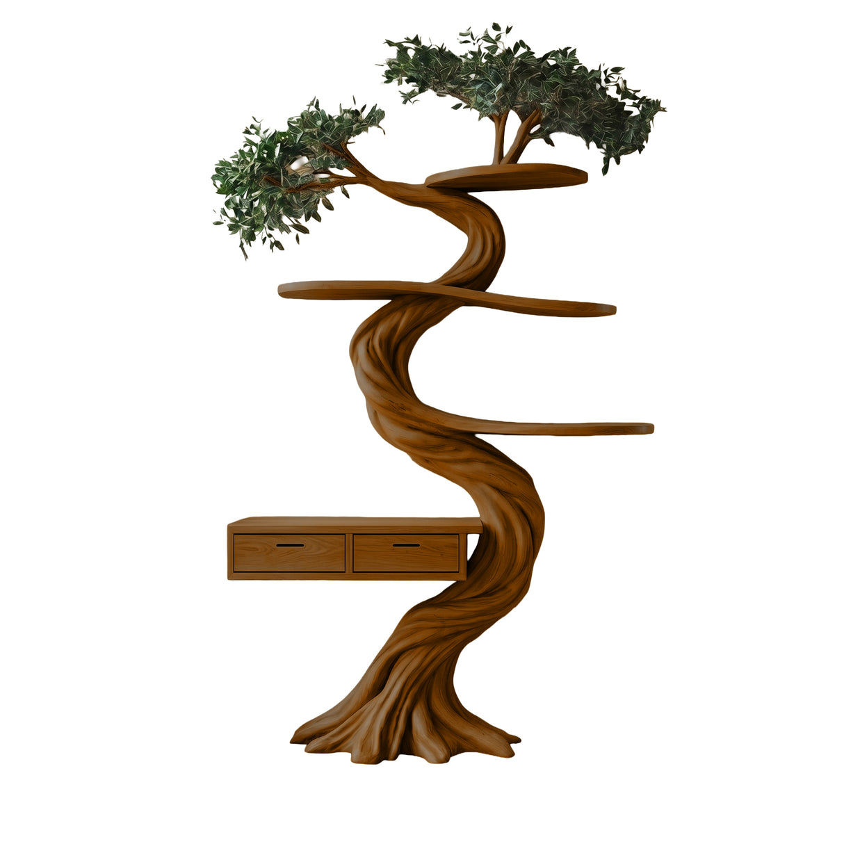 Thalorin Organic Modern Tree Bookshelf with Drawers Brown - Timberustic Tree Bookshelf